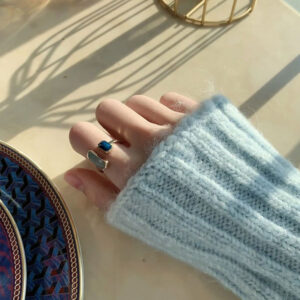 French Retro Square Blue Oil Dripping Ring